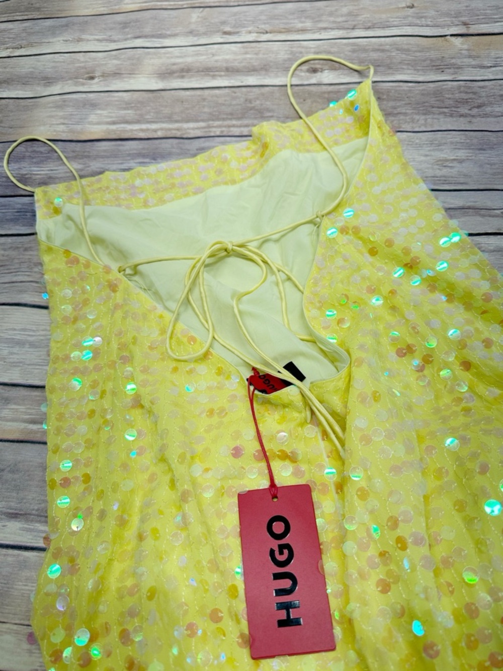 Hugo Women’s Koniya Sequin Midi Yellow Cocktail Dress Size 14 - Picture 7 of 9